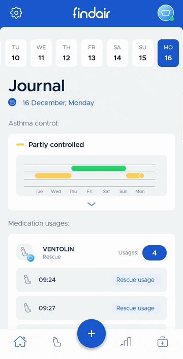 Animated presentation of asthma diary mobile application interface