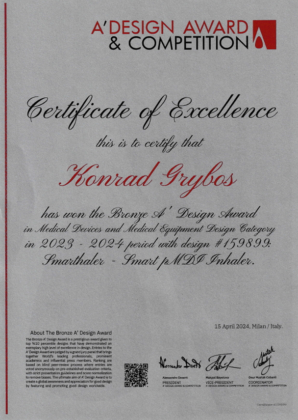 A Design award certificate